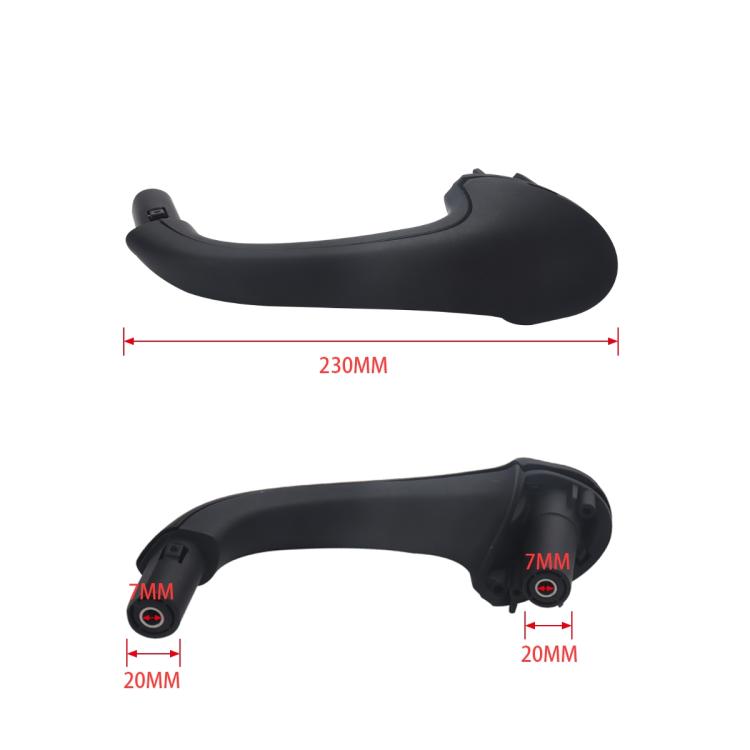 Black inside door handle dimensions: 230mm length, 20mm and 7mm end measures