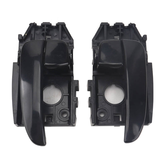 Pair of black interior door handle pulls with mounting bracket and switch cutout