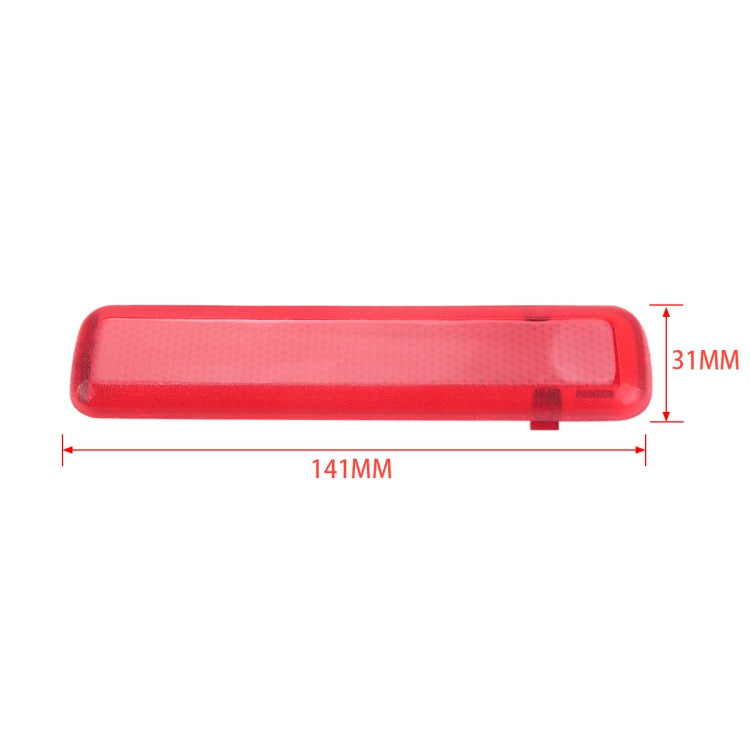 Red reflective rear door interior trim lens, 141mm x 31mm dimensions