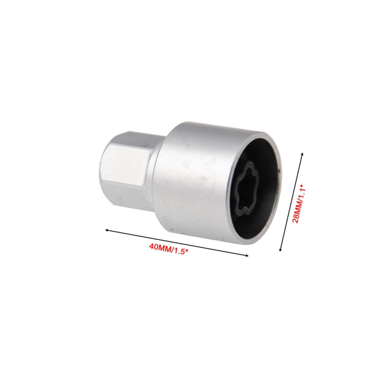 Wheel bolt lock key remover socket tool, 40mm x 28mm with star insert