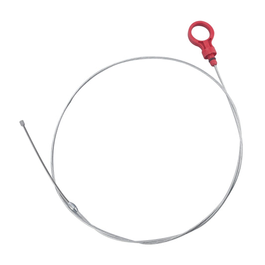 Transmission gearbox oil dipstick rod with red loop handle and flexible cable