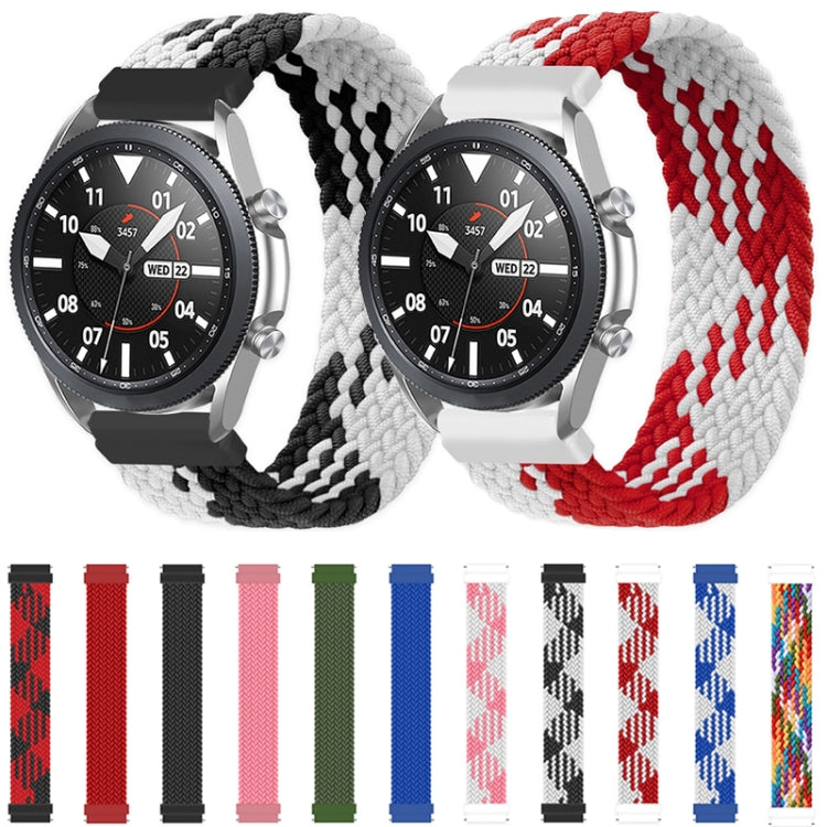 Braided nylon smartwatch straps, white-and-black and white-and-red woven bands with metal clasp