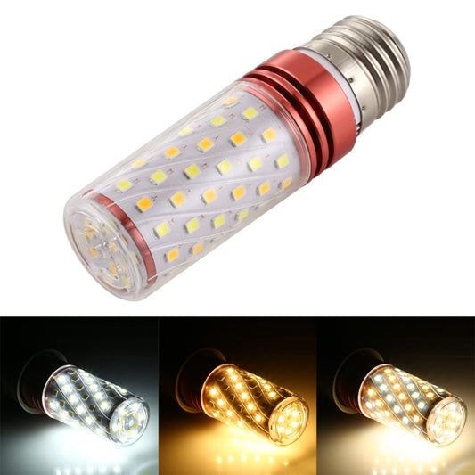Three-color dimming LED corn light bulb with red ring, silver screw base, clear lens