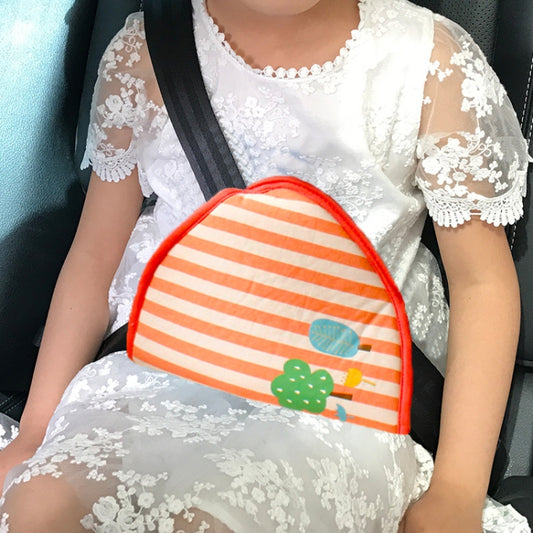 Car child seat belt shoulder cover, pink striped cotton fabric