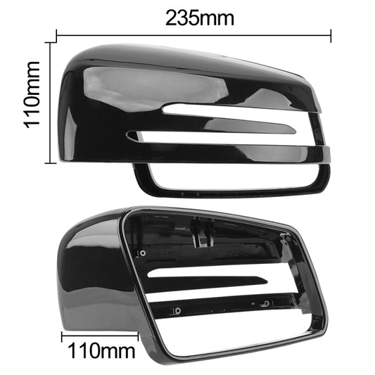 Black rearview mirror housing set showing top cover and clear lens opening with chrome strip