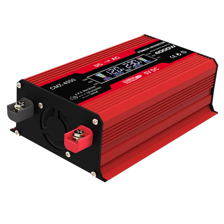 Red/black 12V to 220V car power inverter, AC output and DC input terminals