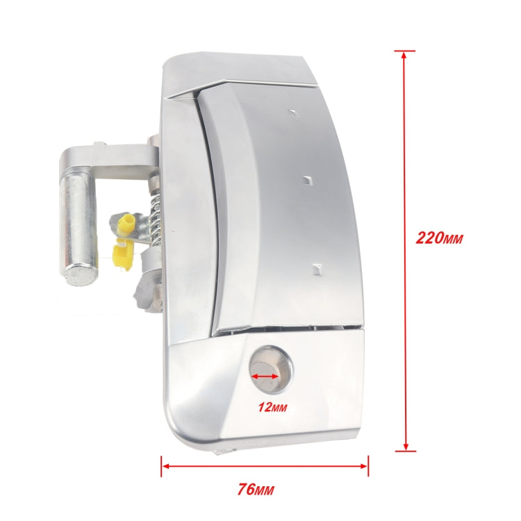 Left side exterior door handle, silver metal, labeled 220mm height and 76mm width