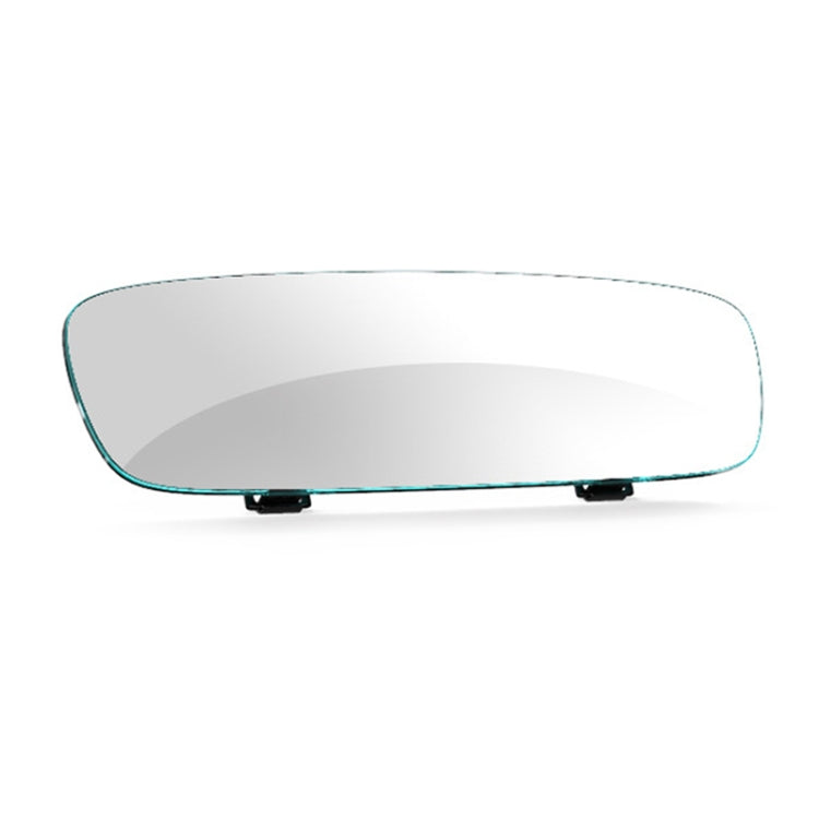 Clear oval frameless rearview mirror with black mounting clips, slight angle