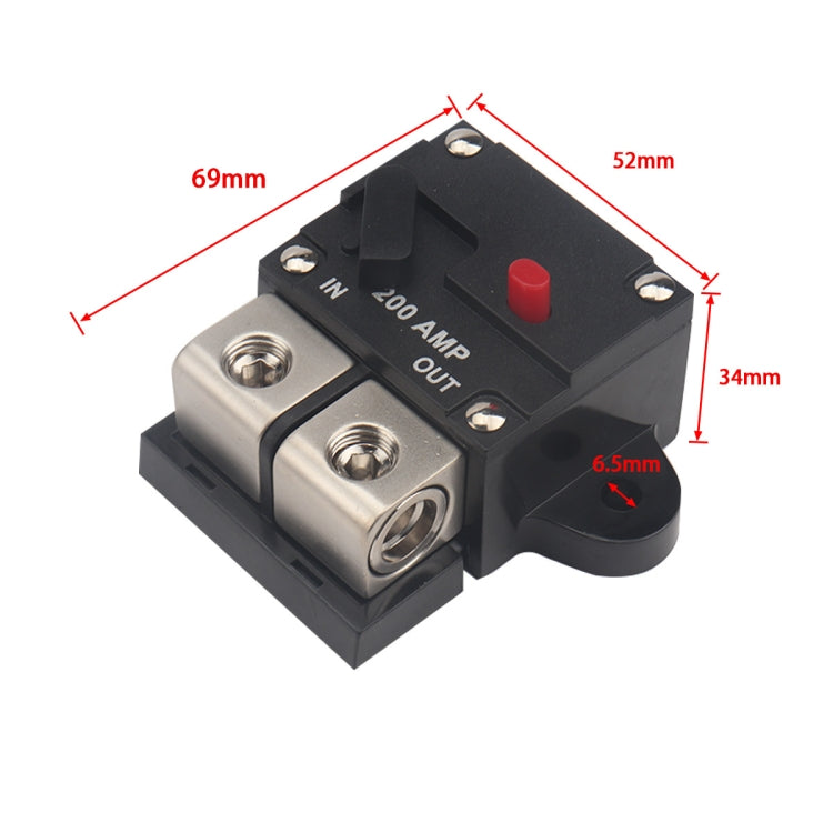 Circuit breaker dimensions: 69mm x 52mm x 34mm, 6.5mm terminal measurement