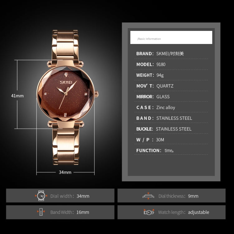 Rose-gold stainless steel quartz wristwatch with starry dial and round bezel