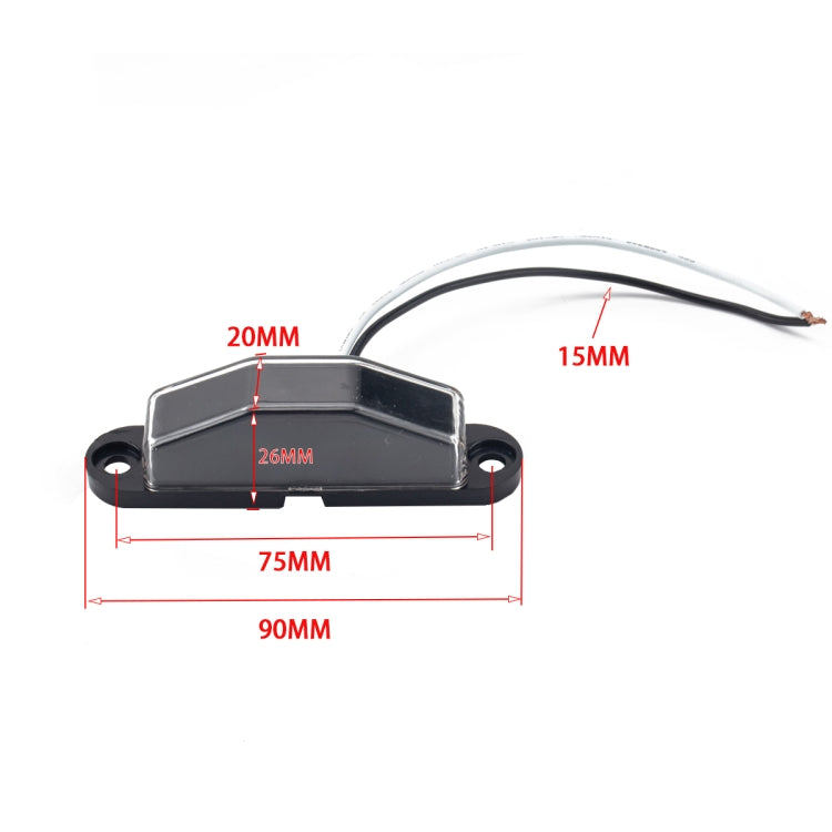Triangular license plate light dimensions: 90mm length, 75mm width, 20mm height