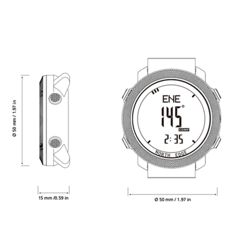 Smart watch size diagram with case diameter and silicone strap measurement