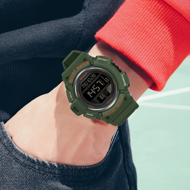 SANDA digital outdoor sports watch with luminous LED display, dark green strap