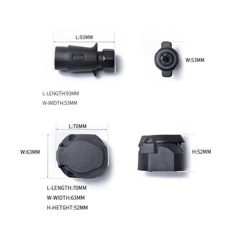 Trailer connector socket and plug size diagram with labeled dimensions