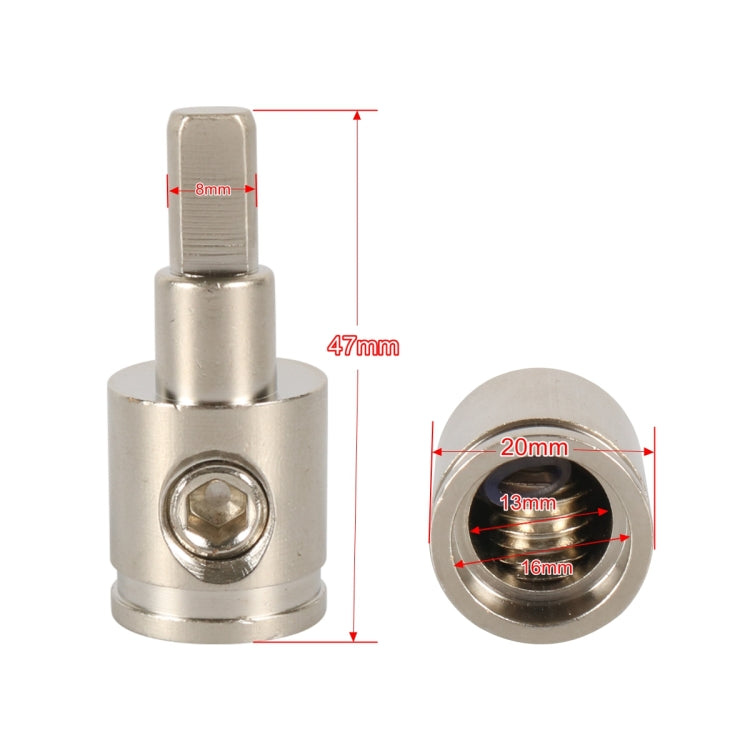 Nickel-plated brass audio terminal block with hex bolt and circular mounting base