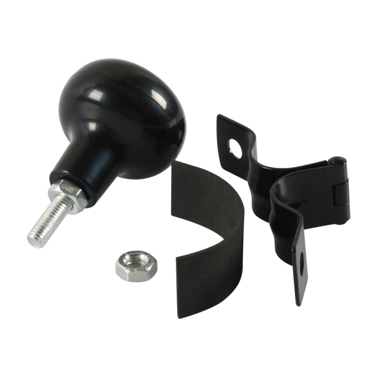 Black steering wheel booster ball with mounting bracket pieces and screw