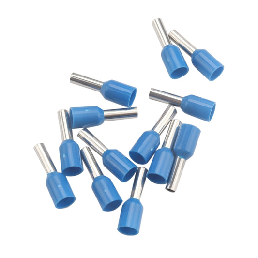 Needle-shaped tubular terminals with blue insulation sleeves and silver metal pins