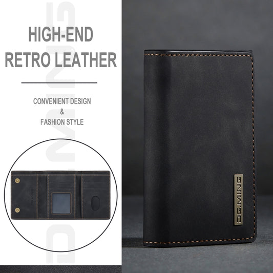 DG.MING 3-fold multi card wallet in black, angled view with logo patch