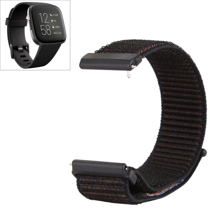 Dark brown nylon watch band with hook-and-loop fastener for Fitbit Versa and Versa 2