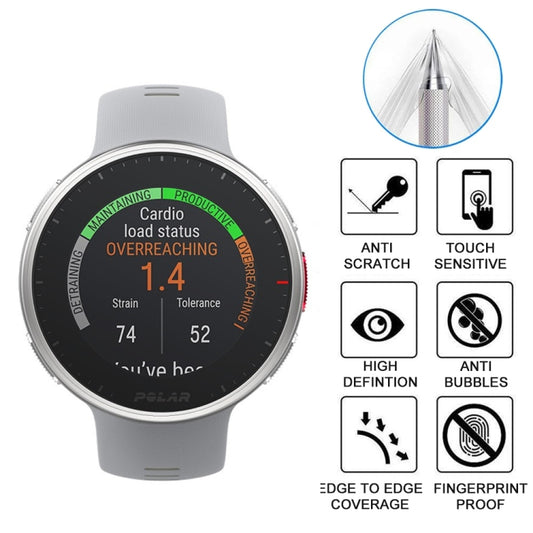 Tempered glass screen protector film with full edge-to-edge coverage on smartwatch
