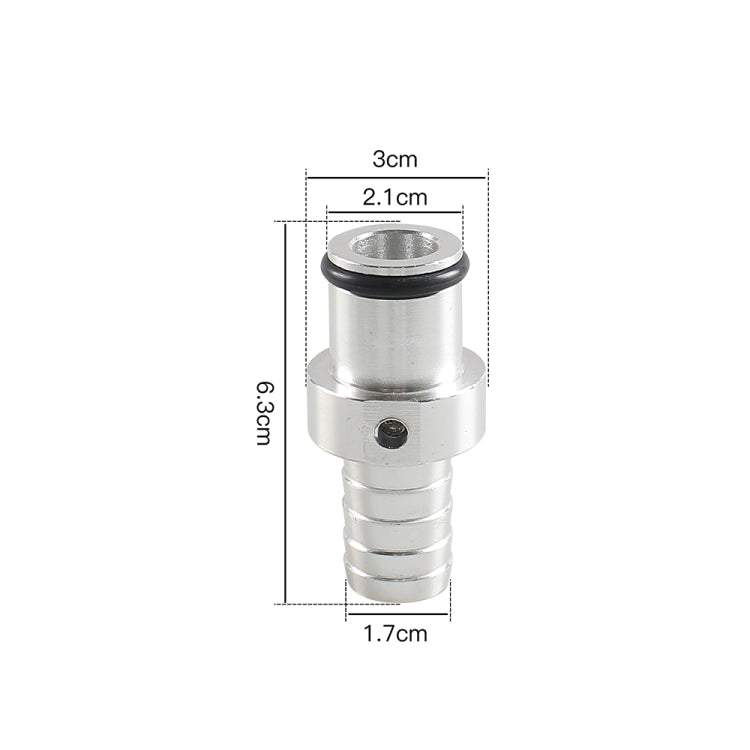 Hose barb adapter with rubber seal for coolant bypass, silver metal fitting