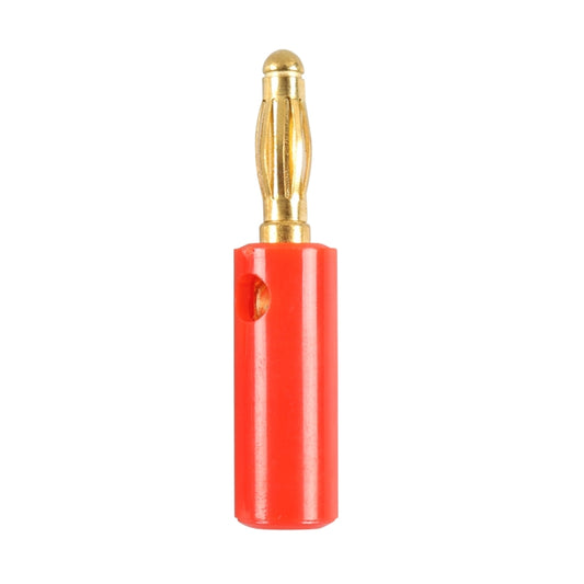 Red 4mm gold-plated banana audio plug with gold tip and insulating sleeve