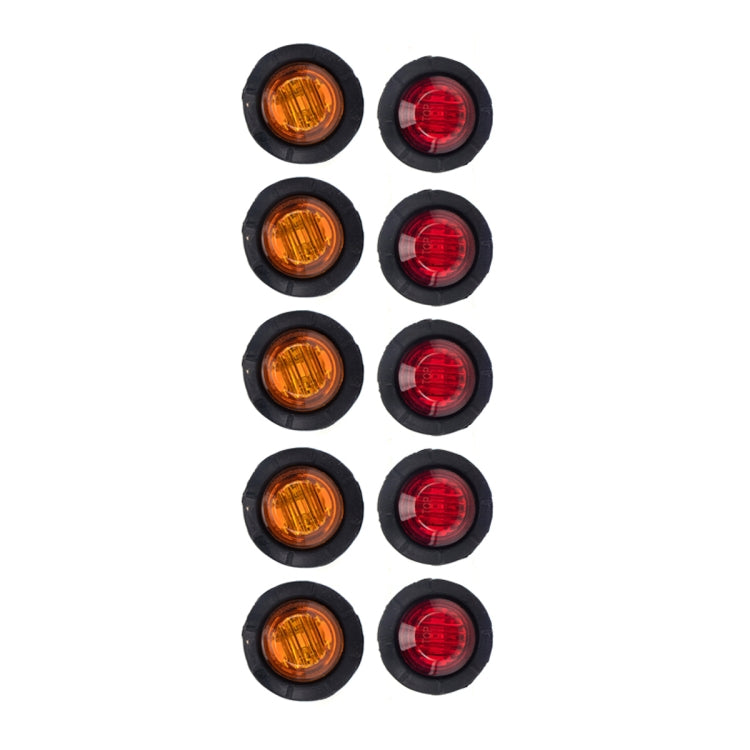 Set of amber and red round LED trailer side marker lamps with black rubber bezels