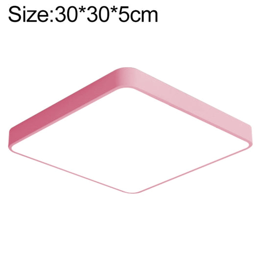 Pink square LED ceiling lamp with rounded corners, 30cm size