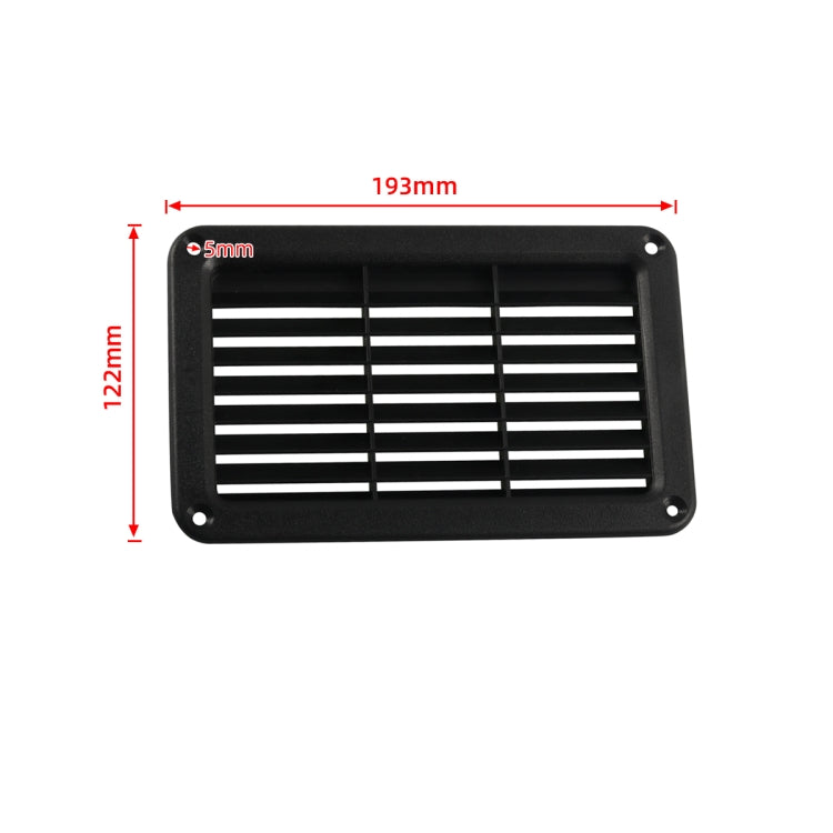 Rectangular louver outlet panel, 193mm x 122mm size diagram