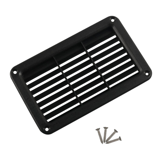 Black oblique louver outlet panel with mounting screws, rectangular vent grille