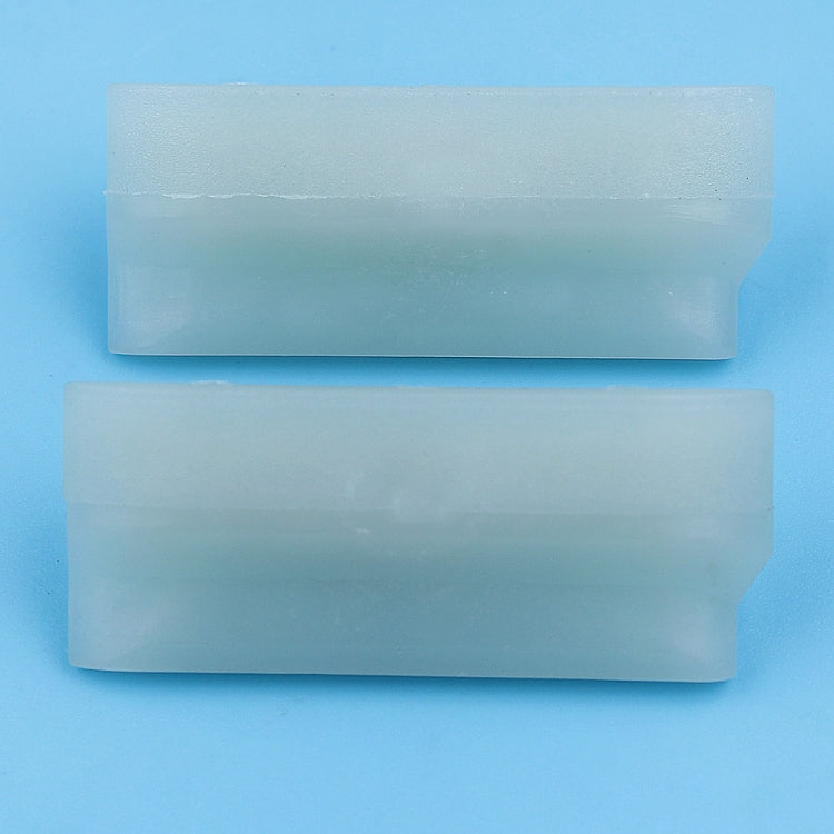 Chainsaw bumper strip, translucent light blue rectangular plastic covers, two pieces