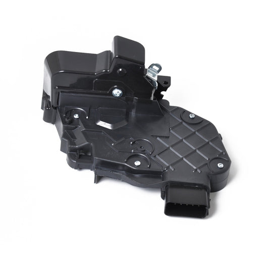 Black rear left door lock actuator motor with metal latch and electrical plug