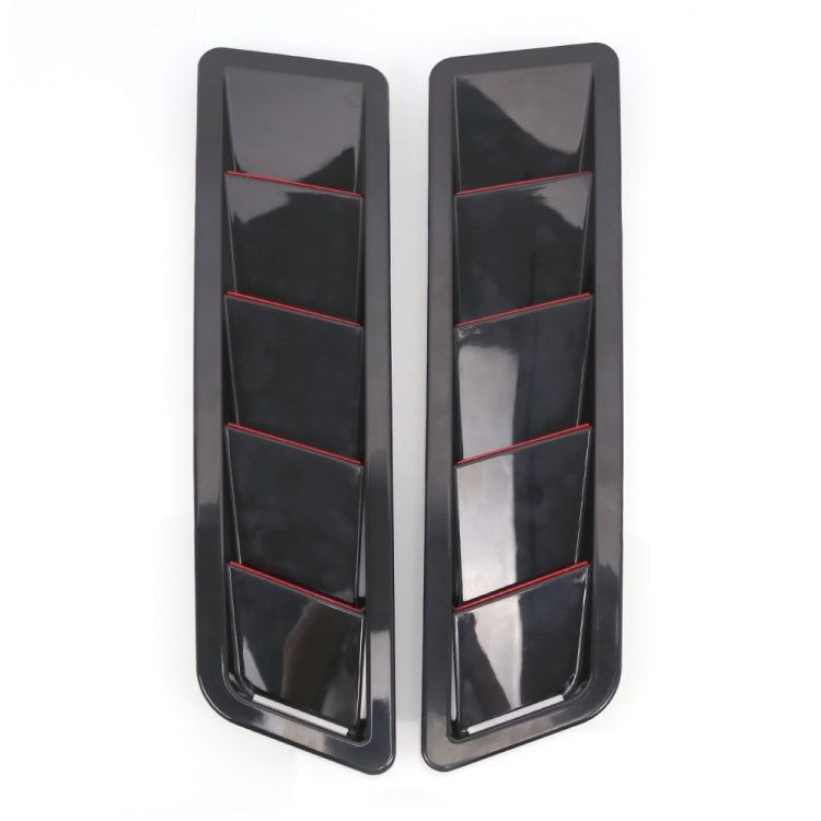 Pair of black hood vent louver panels with red guide lines