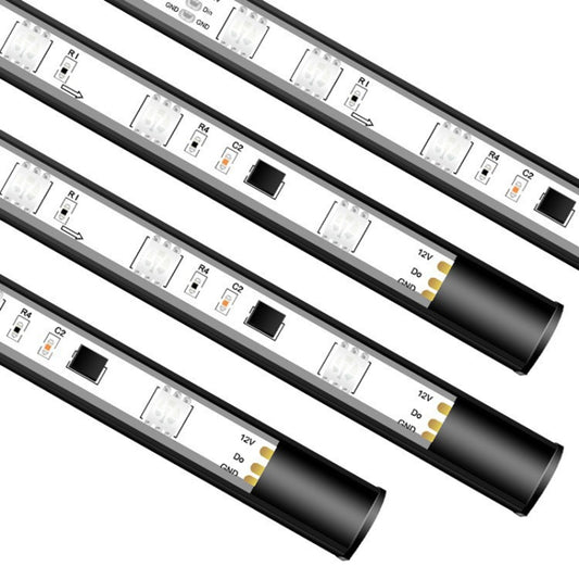 Close-up of multiple LED chassis light strip bars with built-in circuit panels