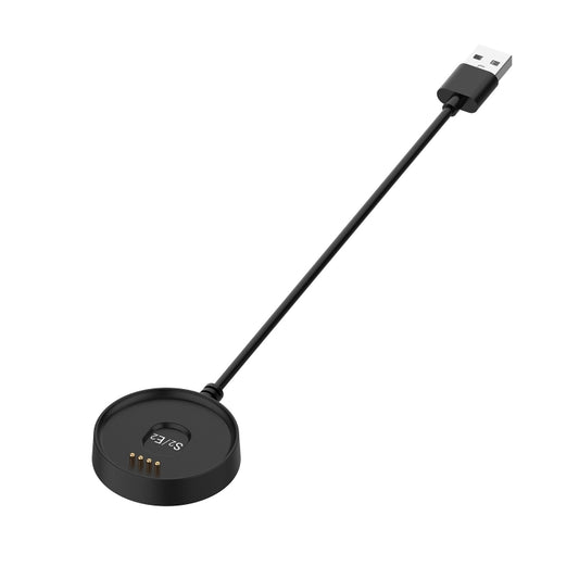 Universal USB-A charging and data cable with black round watch dock and plug