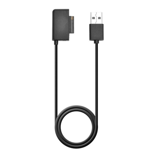 USB-A to device charging cable with two black connectors and coiled cord