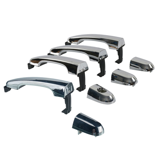 Chrome exterior door handle set with caps and mounting brackets, 4-piece