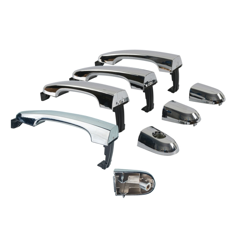 Chrome exterior door handle set pieces with caps, 4-piece assortment