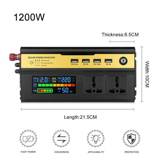 Solar power inverter front view with size diagram showing length and thickness