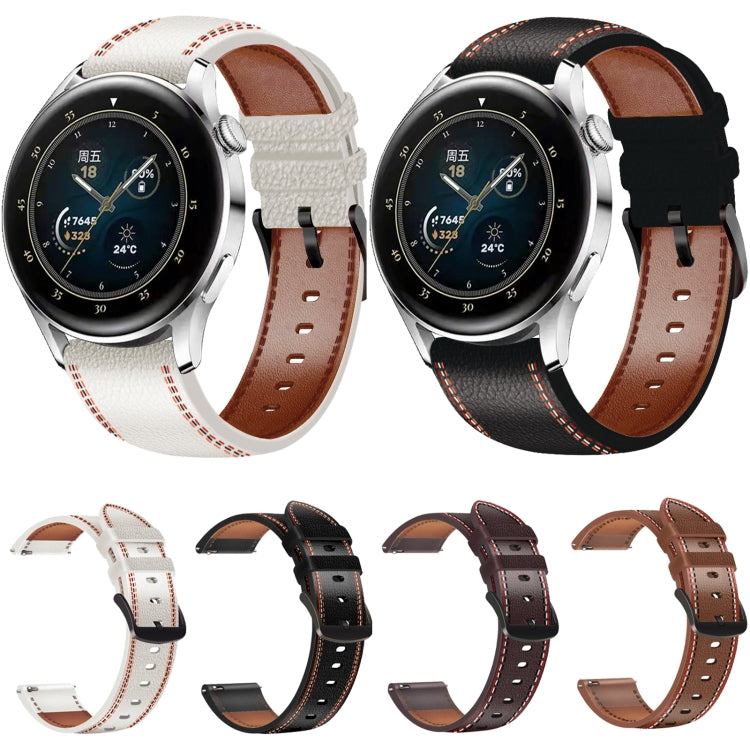 Set of tricolor stitched leather watch bands in white, black, dark brown, and brown colors