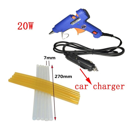 Blue hot glue gun dent repair tool with car charger cable and glue sticks