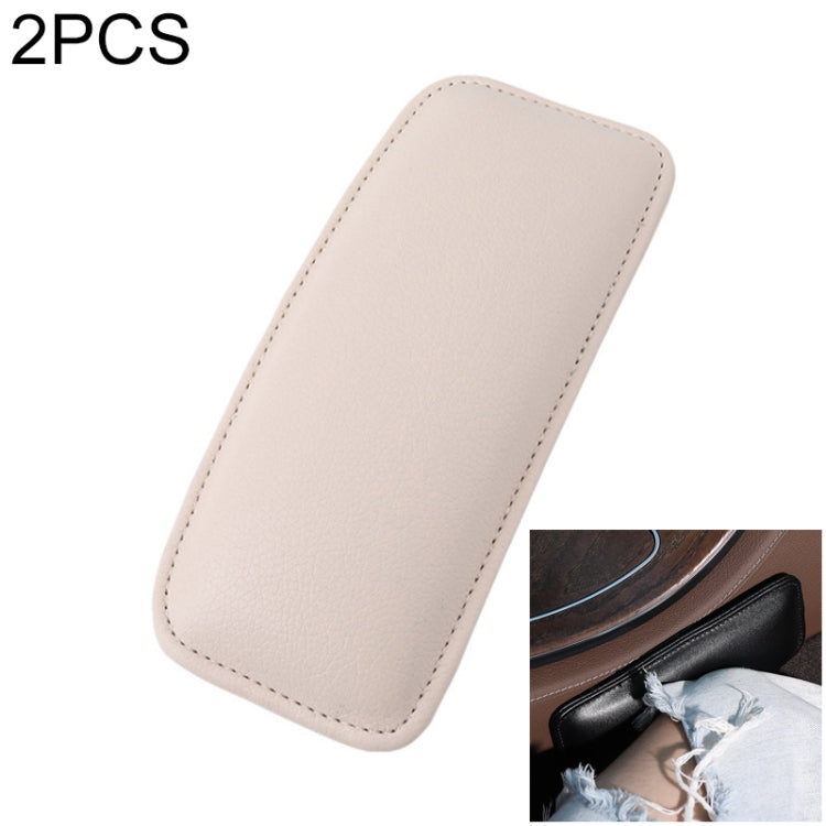 Car floor protector mat, apricot-beige PU leather, rounded rectangle with stitched edges (2 pcs)