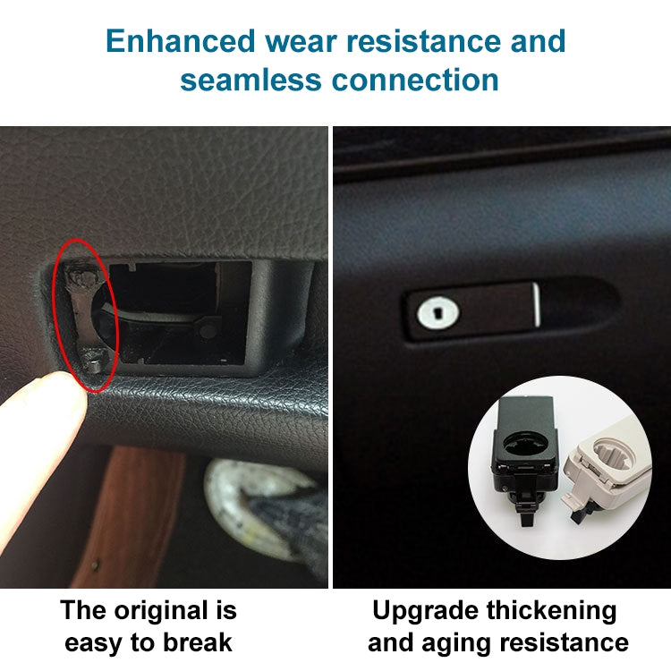 Glove box handle switch with mounting detail on black trim