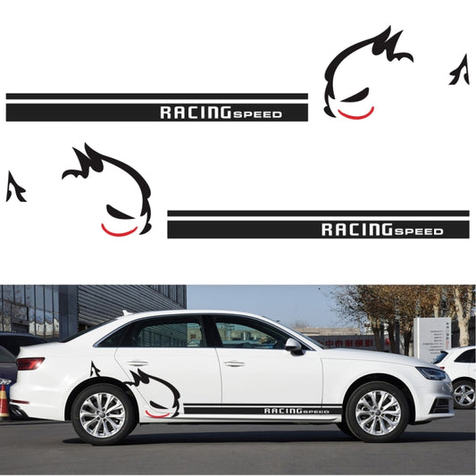 Car side decal set with black racing stripes and evil rabbit face graphic