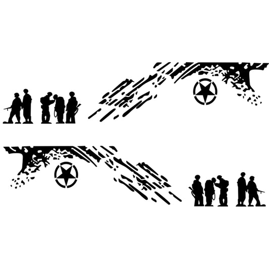 Car graphic decal set with soldier silhouettes and star target, black street-splash style