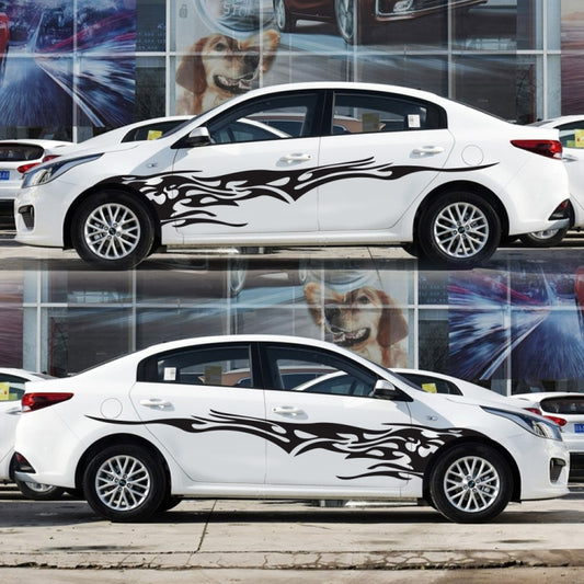 Car door and fender decorative stickers, two black flame tribal graphics