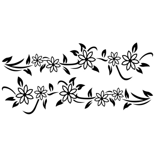 Car decorative flower totem vinyl decal, black leaf-and-flower pattern, 2-piece set