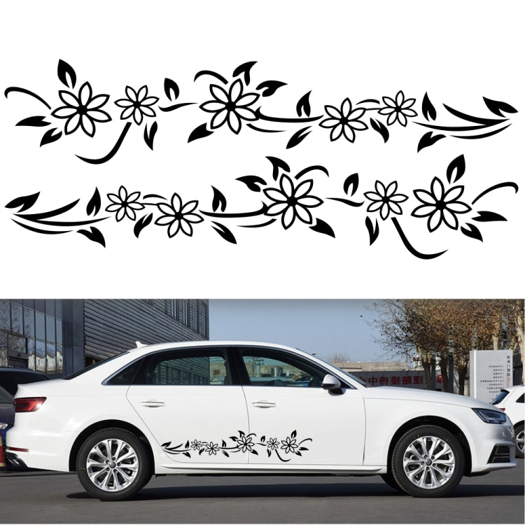 Car side decorative flower totem decal strip with black leaf-and-flower pattern