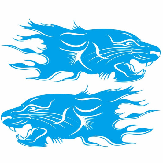 Car decorative sticker set, blue lion head flame pattern, two matching designs