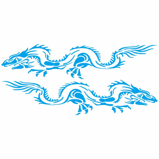 Blue dragon totem car decal set with two mirrored dragon silhouettes.